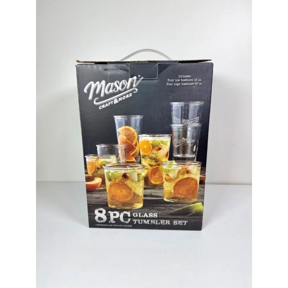 Mason Craft and More 8 Piece Glass Tumbler Set - New in Box! Viral TikTok Fave